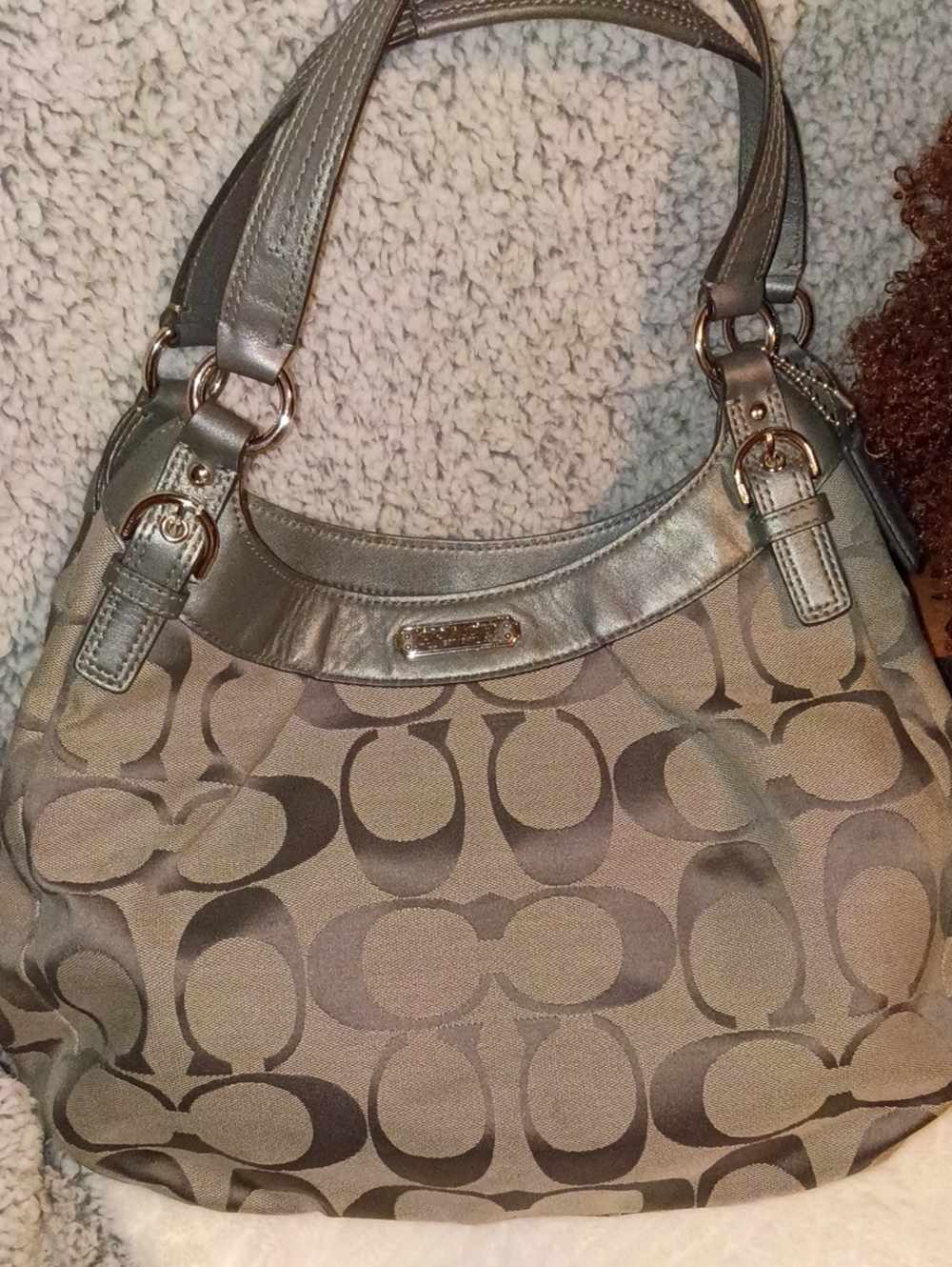 Coach Signature Canvas Shoulder Bag In Grey